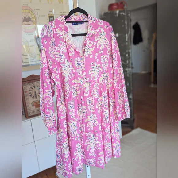 Tuckernuck Ro's Pink Floral Elvira Short Mini Dress XL - Picture 11 of 13